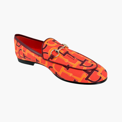 Gucci Jordaan Horsebit Loafers Orange Canvas Size 38