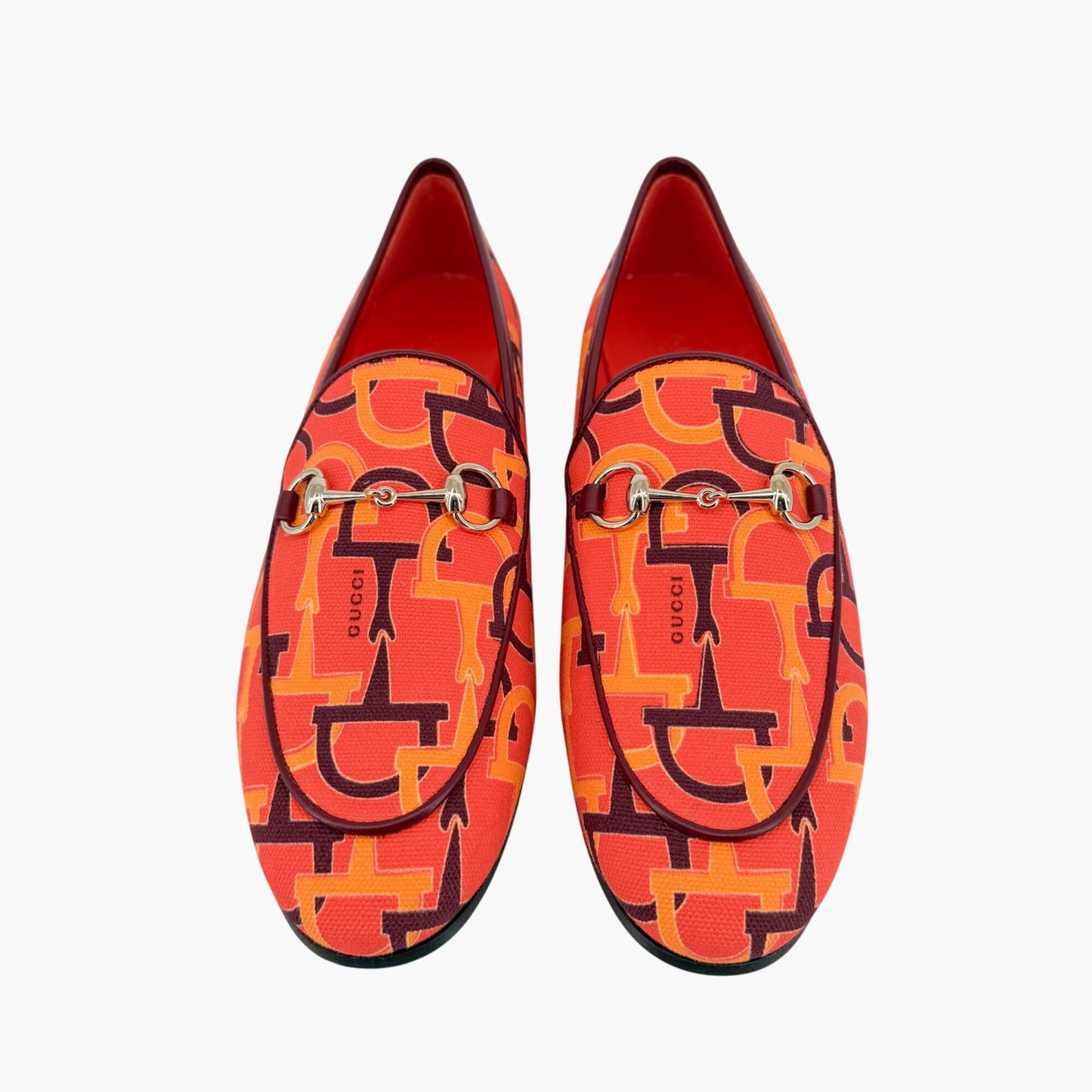 Gucci Jordaan Horsebit Loafers Orange Canvas Size 38