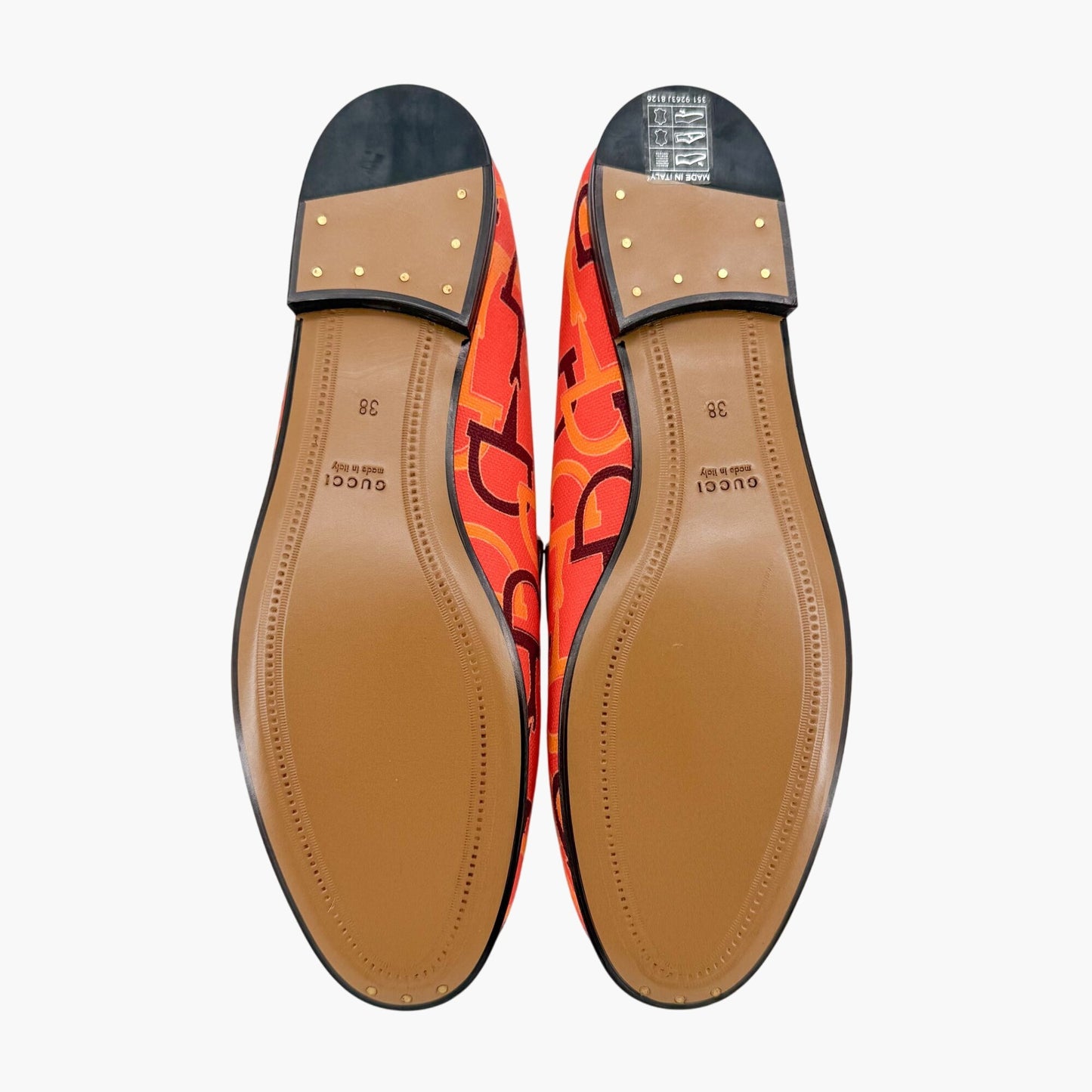 Gucci Jordaan Horsebit Loafers Orange Canvas Size 38