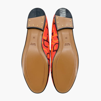 Gucci Jordaan Horsebit Loafers Orange Canvas Size 38