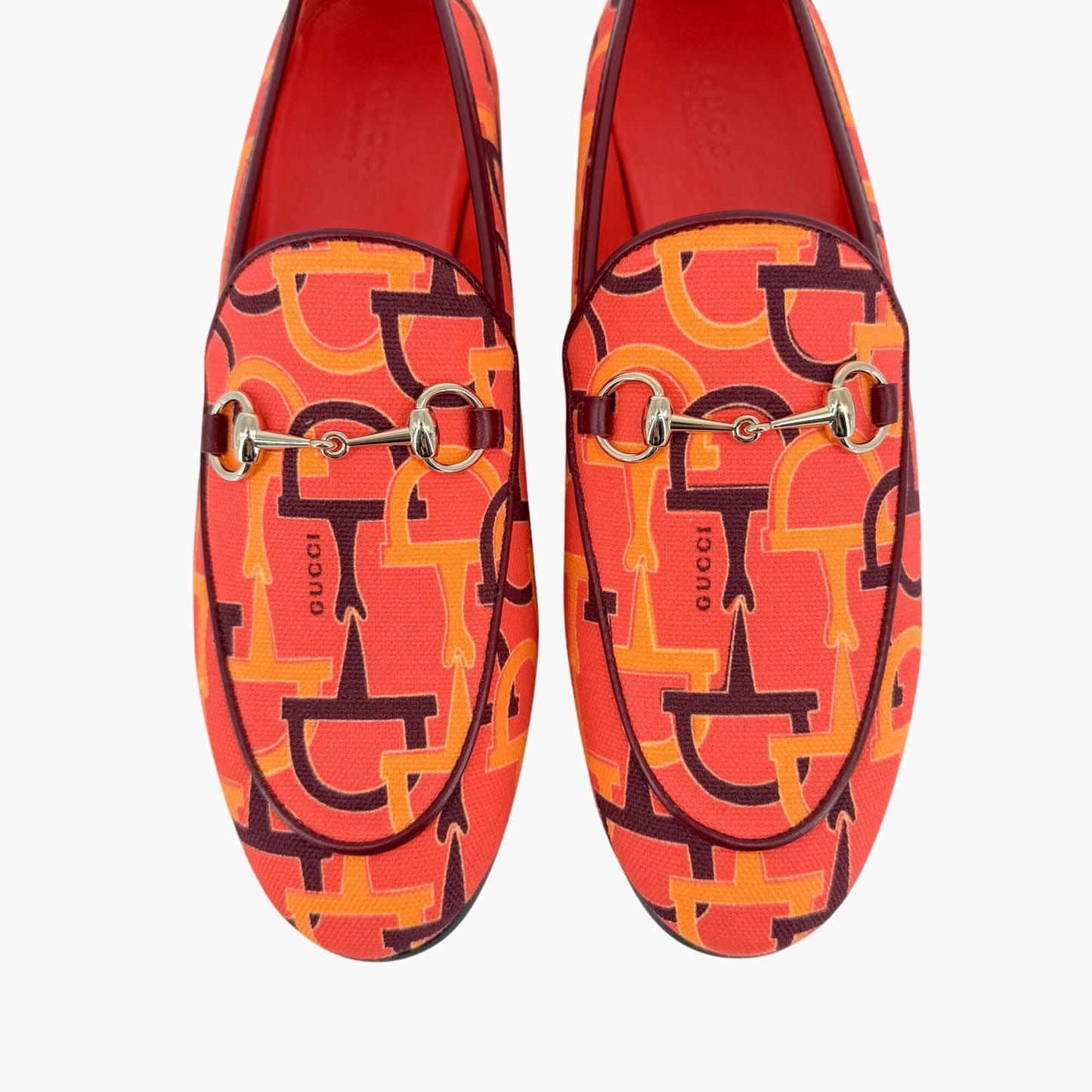 Gucci Jordaan Horsebit Loafers Orange Canvas Size 38
