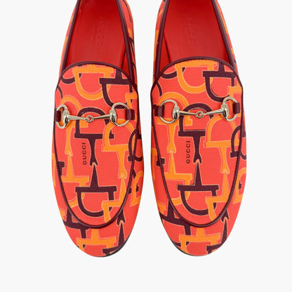 Gucci Jordaan Horsebit Loafers Orange Canvas Size 38