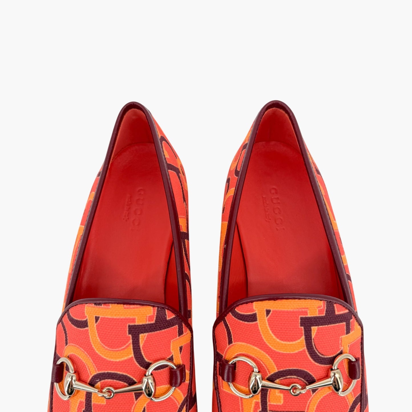 Gucci Jordaan Horsebit Loafers Orange Canvas Size 38