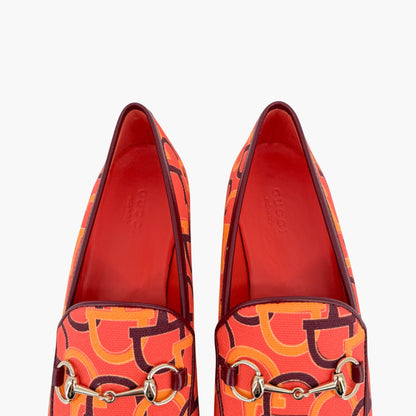 Gucci Jordaan Horsebit Loafers Orange Canvas Size 38