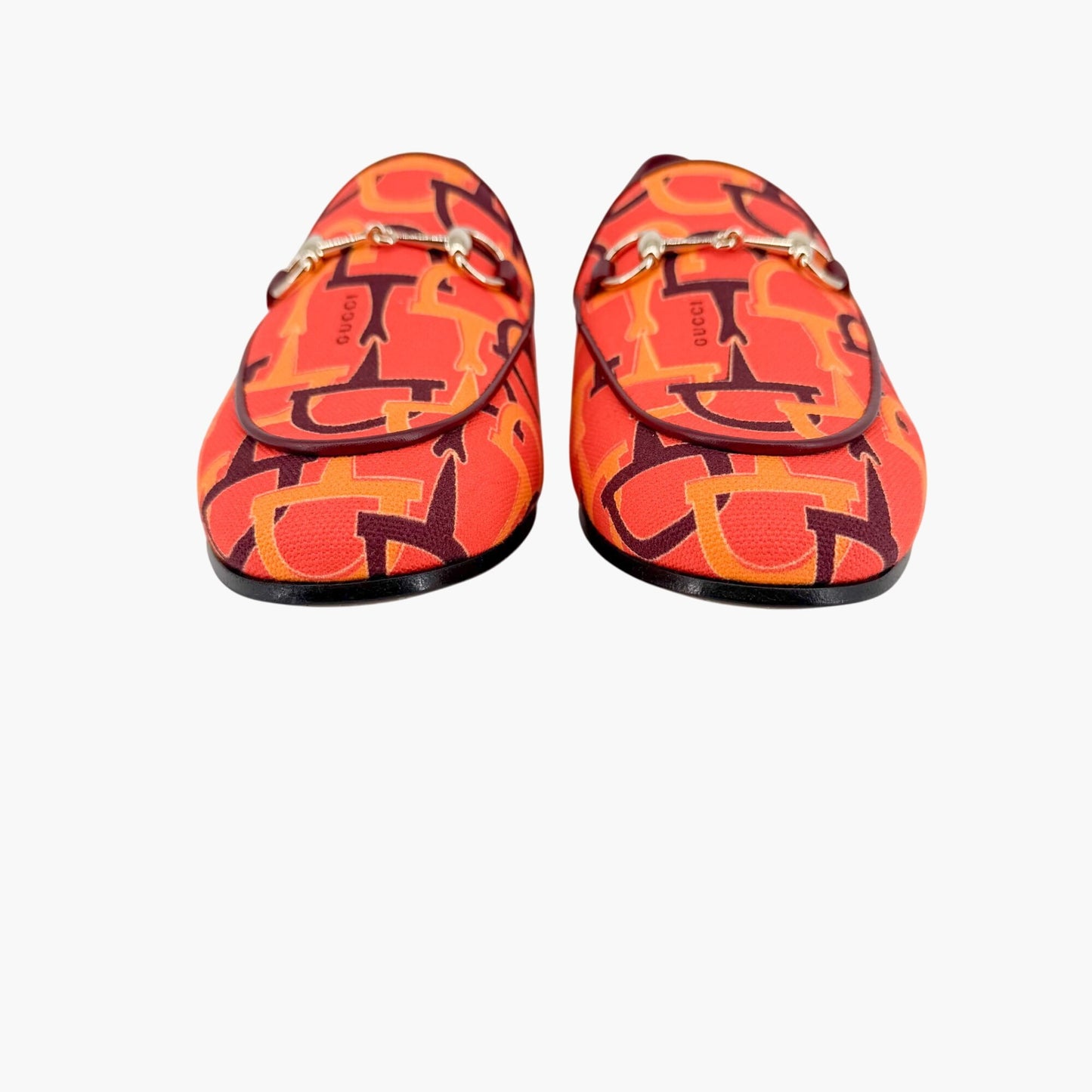 Gucci Jordaan Horsebit Loafers Orange Canvas Size 38