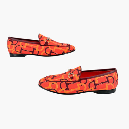 Gucci Jordaan Horsebit Loafers Orange Canvas Size 38