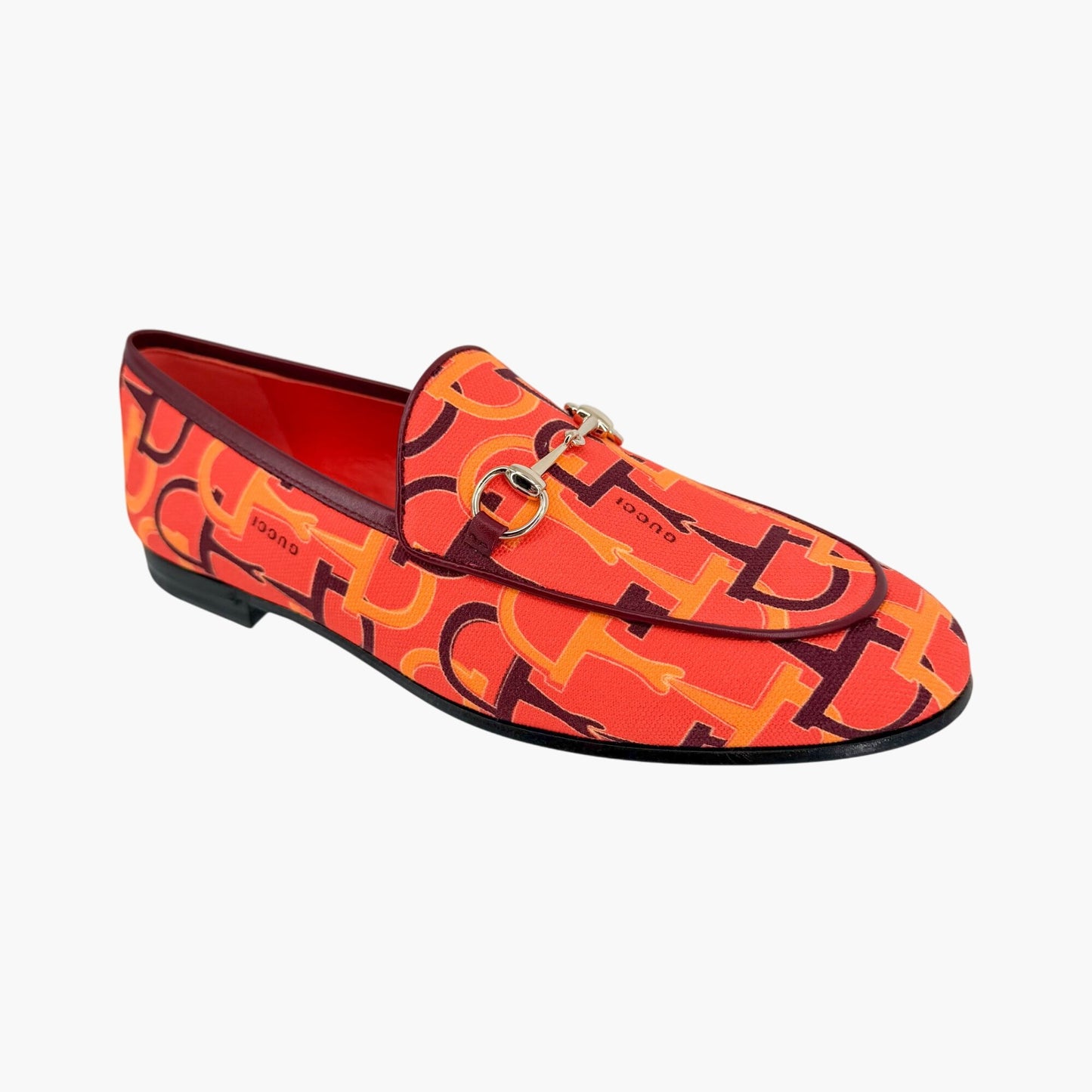 Gucci Jordaan Horsebit Loafers Orange Canvas Size 38