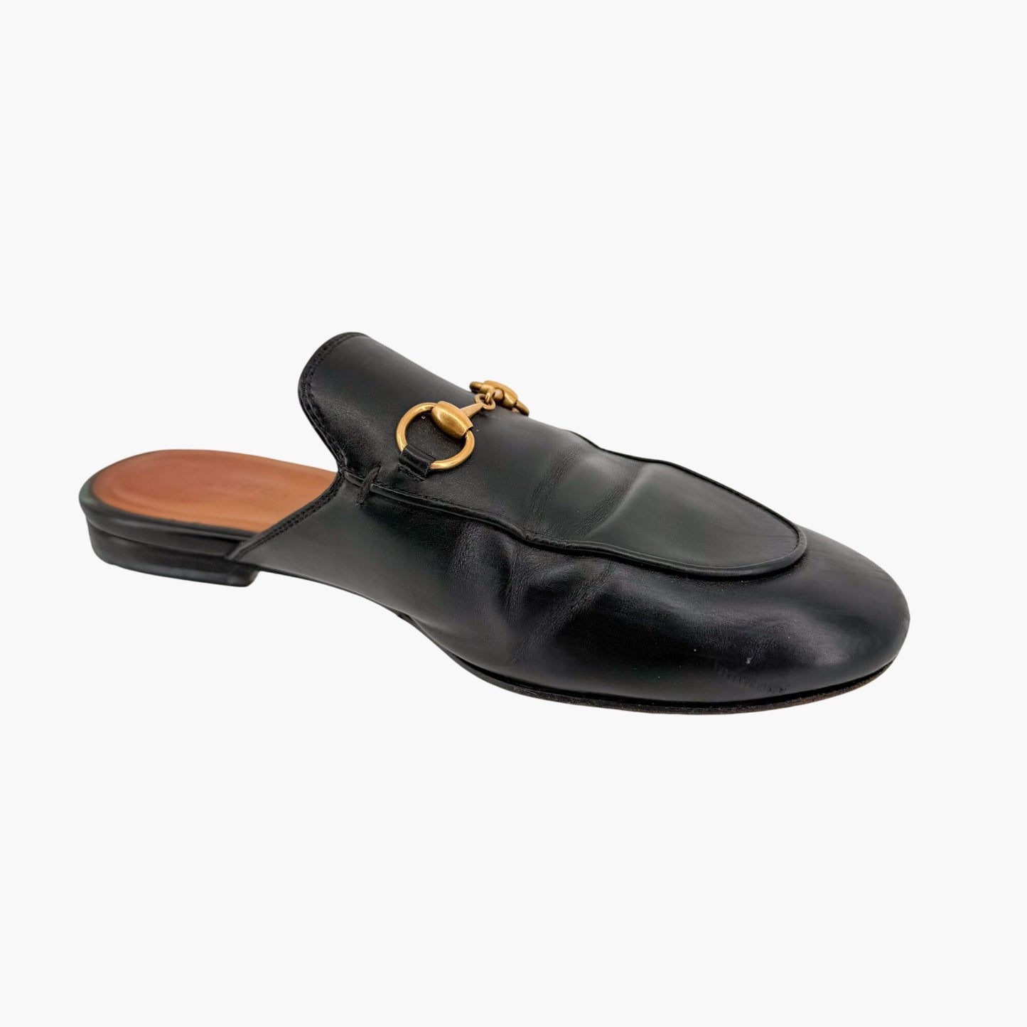 Gucci Princetown Black Leather Horsebit Loafer Mules Size 37.5