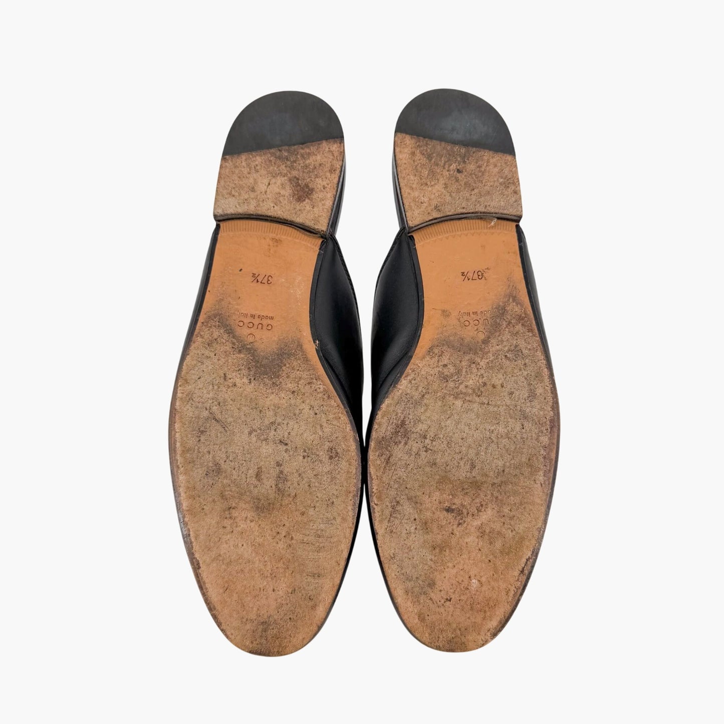 Gucci Princetown Black Leather Horsebit Loafer Mules Size 37.5