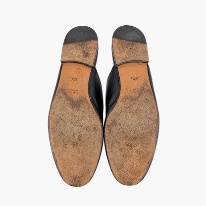 Gucci Princetown Black Leather Horsebit Loafer Mules Size 37.5