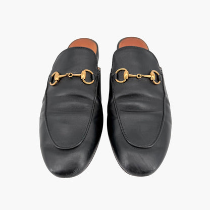 Gucci Princetown Black Leather Horsebit Loafer Mules Size 37.5