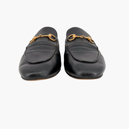 Gucci Princetown Black Leather Horsebit Loafer Mules Size 37.5