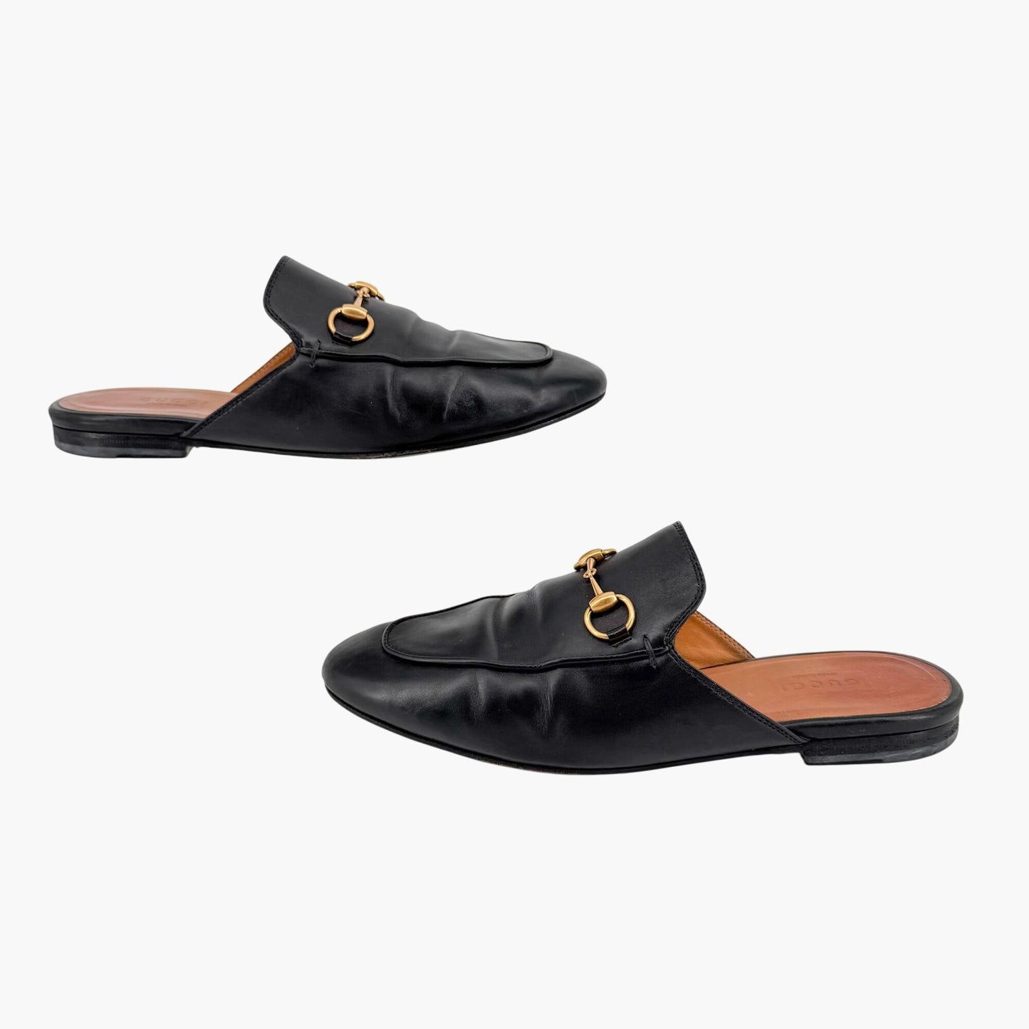 Gucci Princetown Black Leather Horsebit Loafer Mules Size 37.5