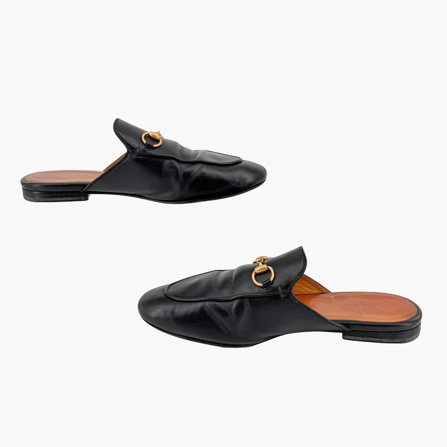 Gucci Princetown Black Leather Horsebit Loafer Mules Size 37.5