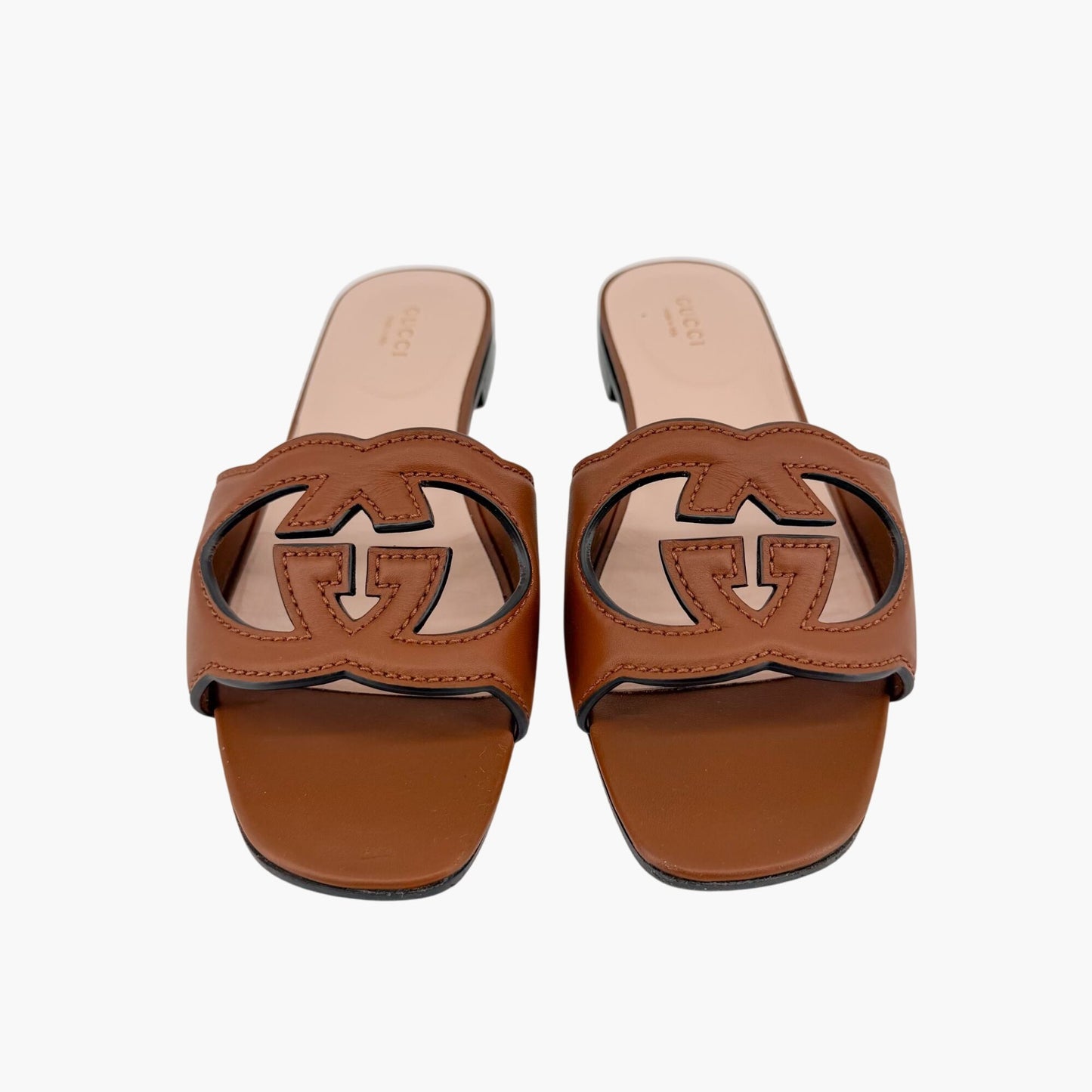 Gucci Cosmos Interlocking G Slide Sandals Brown Size 38