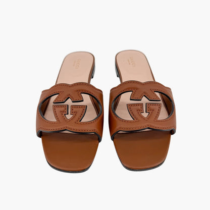 Gucci Cosmos Interlocking G Slide Sandals Brown Size 38
