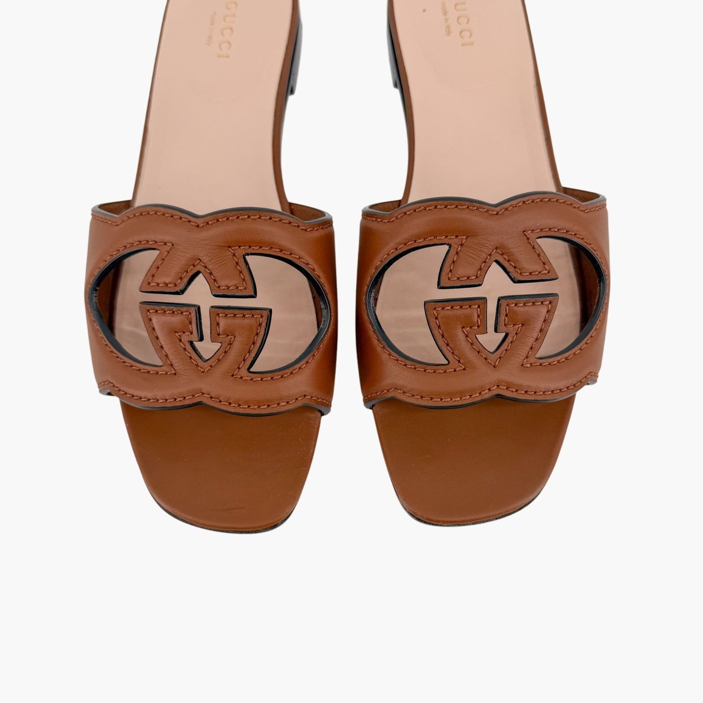 Gucci Cosmos Interlocking G Slide Sandals Brown Size 38