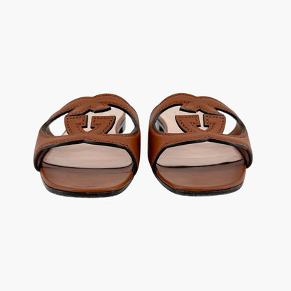 Gucci Cosmos Interlocking G Slide Sandals Brown Size 38