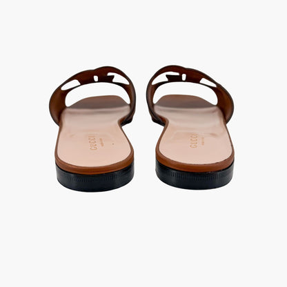 Gucci Cosmos Interlocking G Slide Sandals Brown Size 38