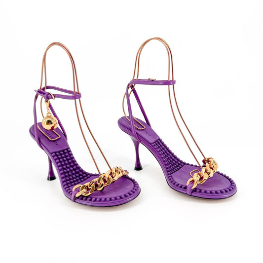 Bottega Veneta Dot Chain Sandals in Purple Leather with Gold Accent – Size 37