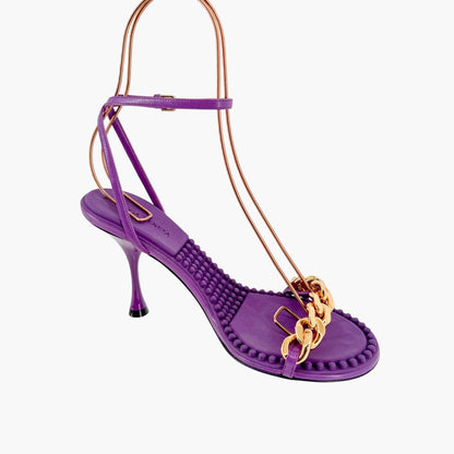 Bottega Veneta Dot Chain Sandals in Purple Leather with Gold Accent – Size 37