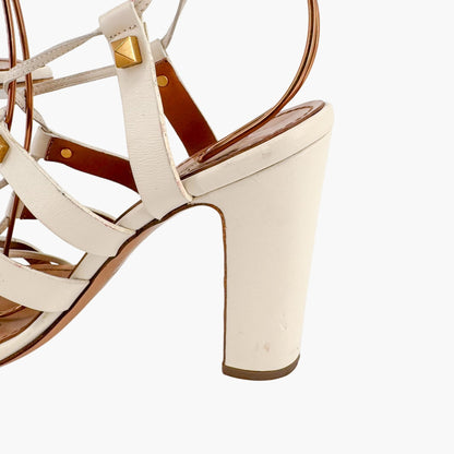 Valentino Garavani Rockstud Lace-Up Gladiator Sandals in Ivory Leather – Size 38