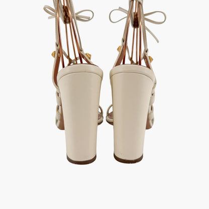 Valentino Garavani Rockstud Lace-Up Gladiator Sandals in Ivory Leather – Size 38