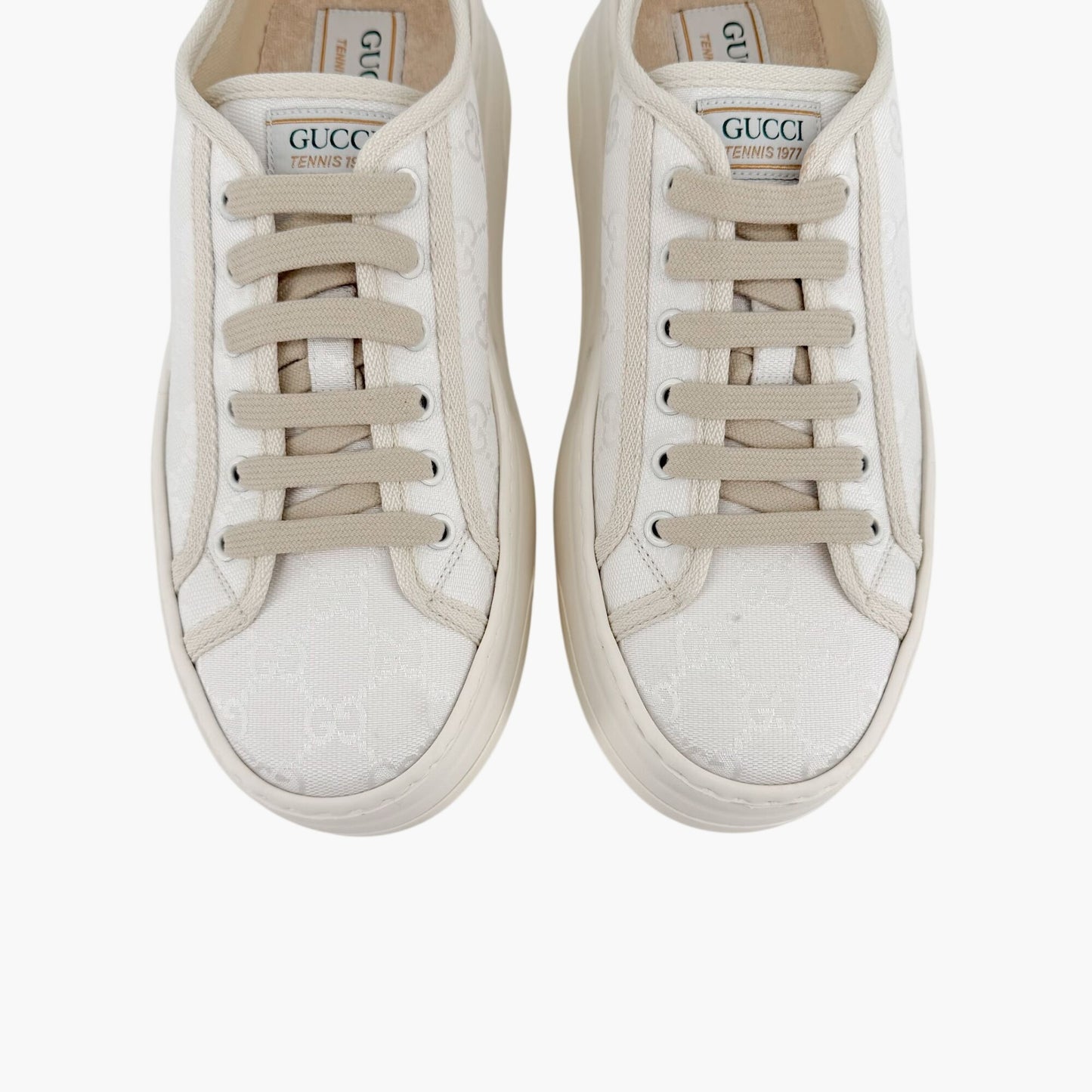 Gucci Tennis 1977 Platform Sneakers White GG Canvas Size 41 US 11 Women’s