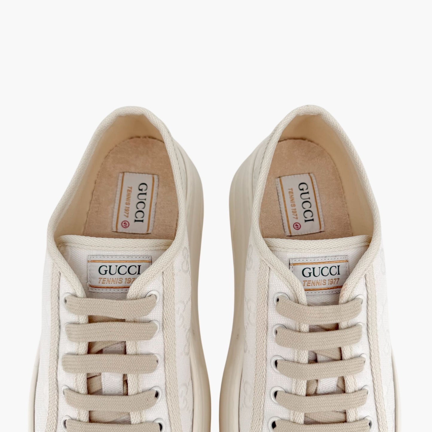 Gucci Tennis 1977 Platform Sneakers White GG Canvas Size 41 US 11 Women’s
