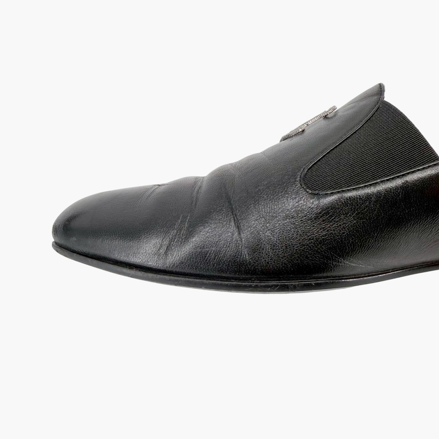 Chanel CC Slip On Loafers Black Leather Size 41