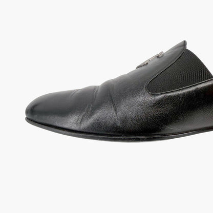 Chanel CC Slip On Loafers Black Leather Size 41