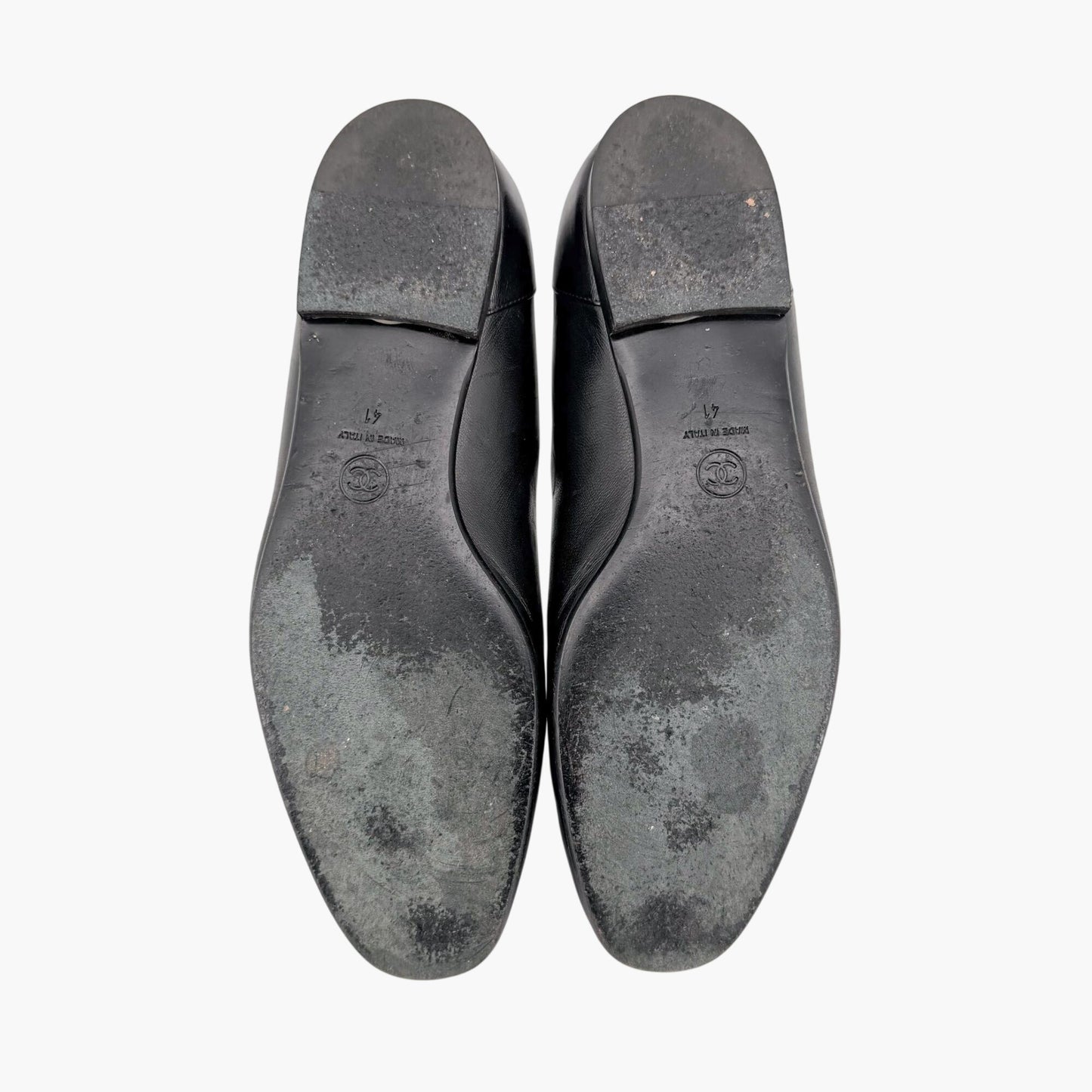 Chanel CC Slip On Loafers Black Leather Size 41