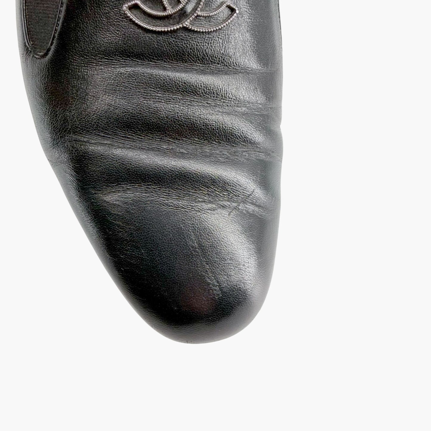 Chanel CC Slip On Loafers Black Leather Size 41