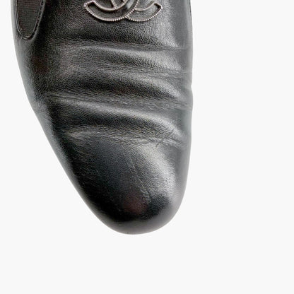 Chanel CC Slip On Loafers Black Leather Size 41
