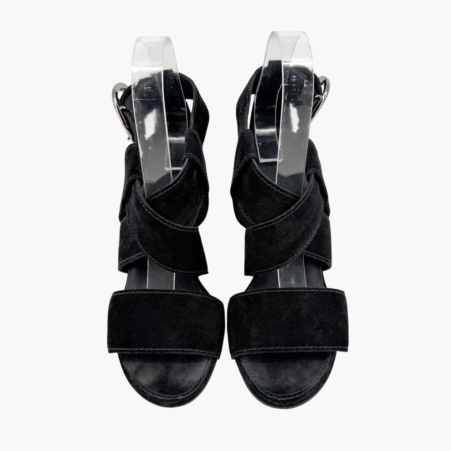 Chanel CC Heart Buckle Wedge Sandals Black Size 39.5
