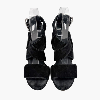 Chanel CC Heart Buckle Wedge Sandals Black Size 39.5