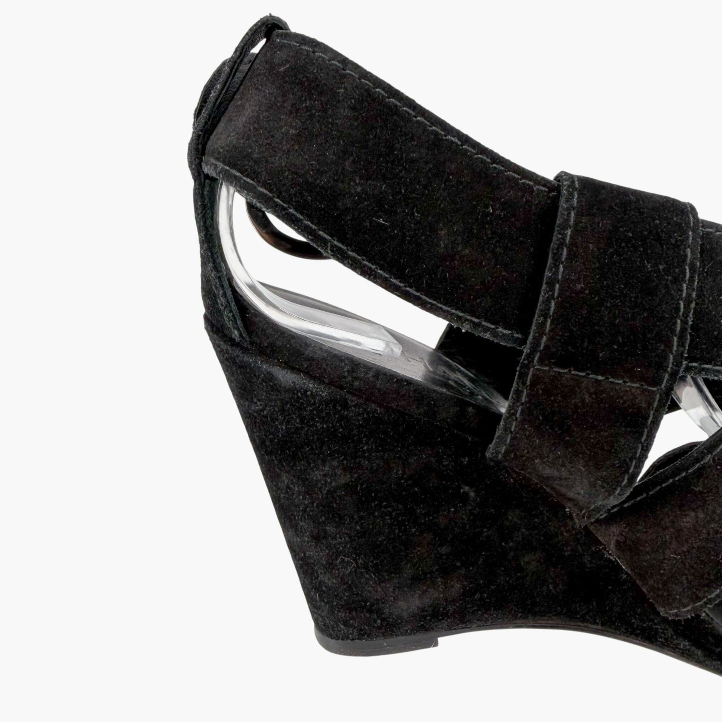 Chanel CC Heart Buckle Wedge Sandals Black Size 39.5