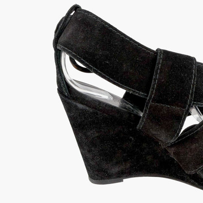 Chanel CC Heart Buckle Wedge Sandals Black Size 39.5