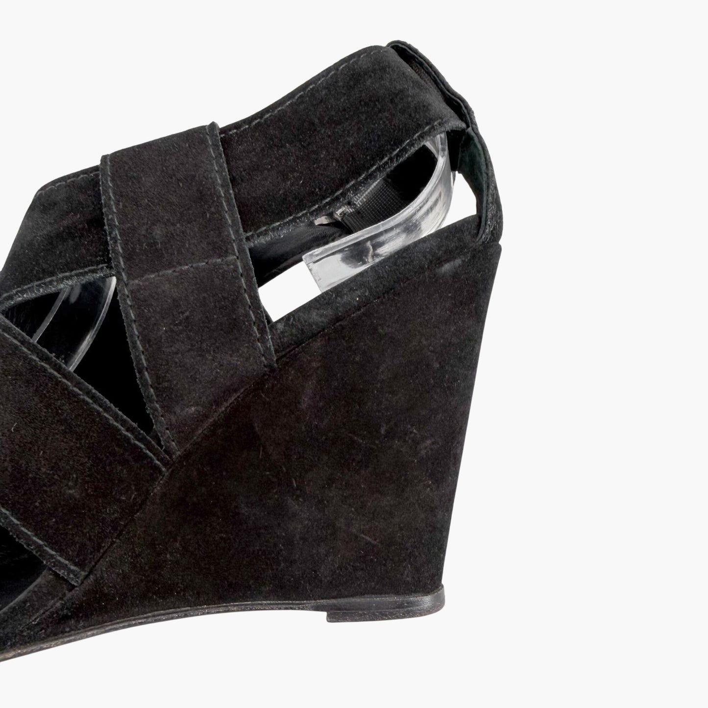 Chanel CC Heart Buckle Wedge Sandals Black Size 39.5