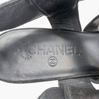 Chanel CC Heart Buckle Wedge Sandals Black Size 39.5