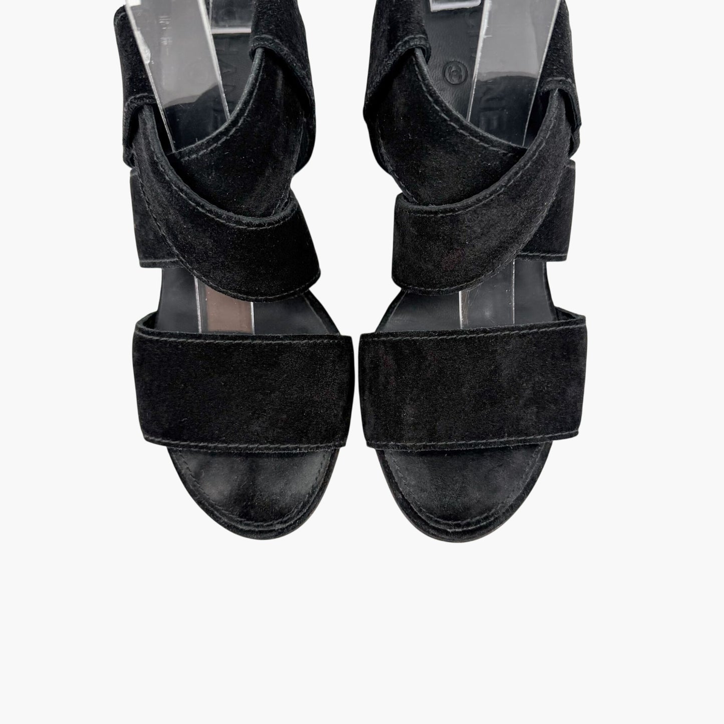 Chanel CC Heart Buckle Wedge Sandals Black Size 39.5