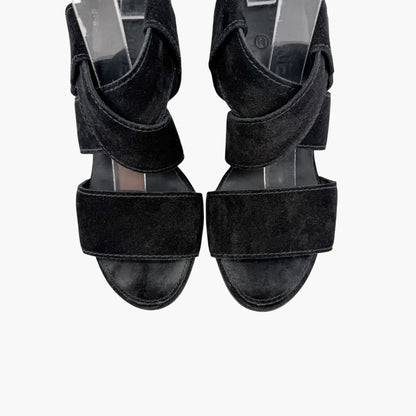 Chanel CC Heart Buckle Wedge Sandals Black Size 39.5