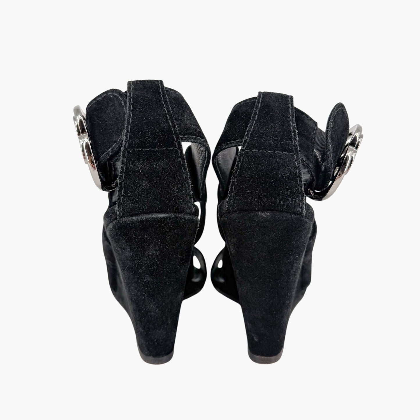 Chanel CC Heart Buckle Wedge Sandals Black Size 39.5