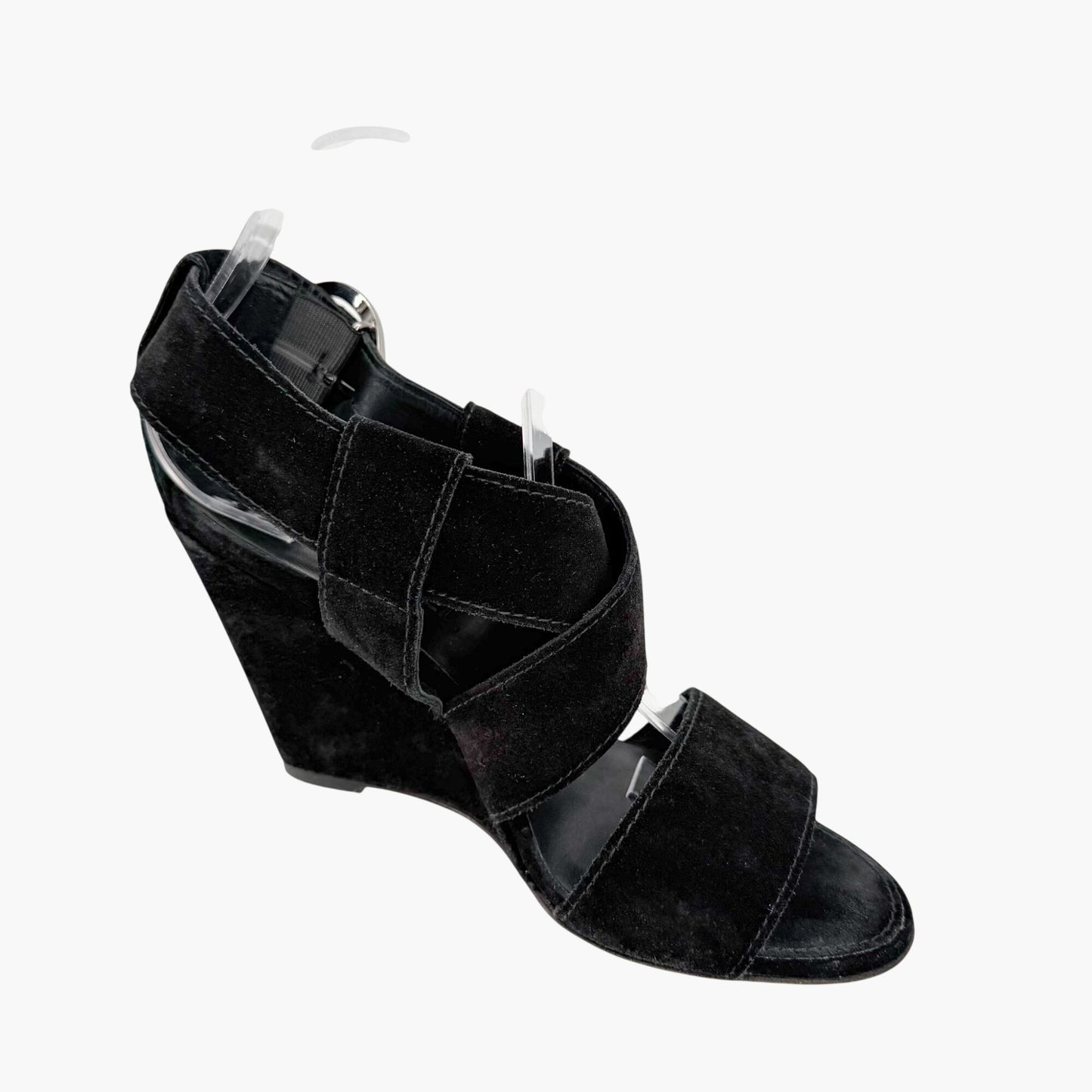 Chanel CC Heart Buckle Wedge Sandals Black Size 39.5