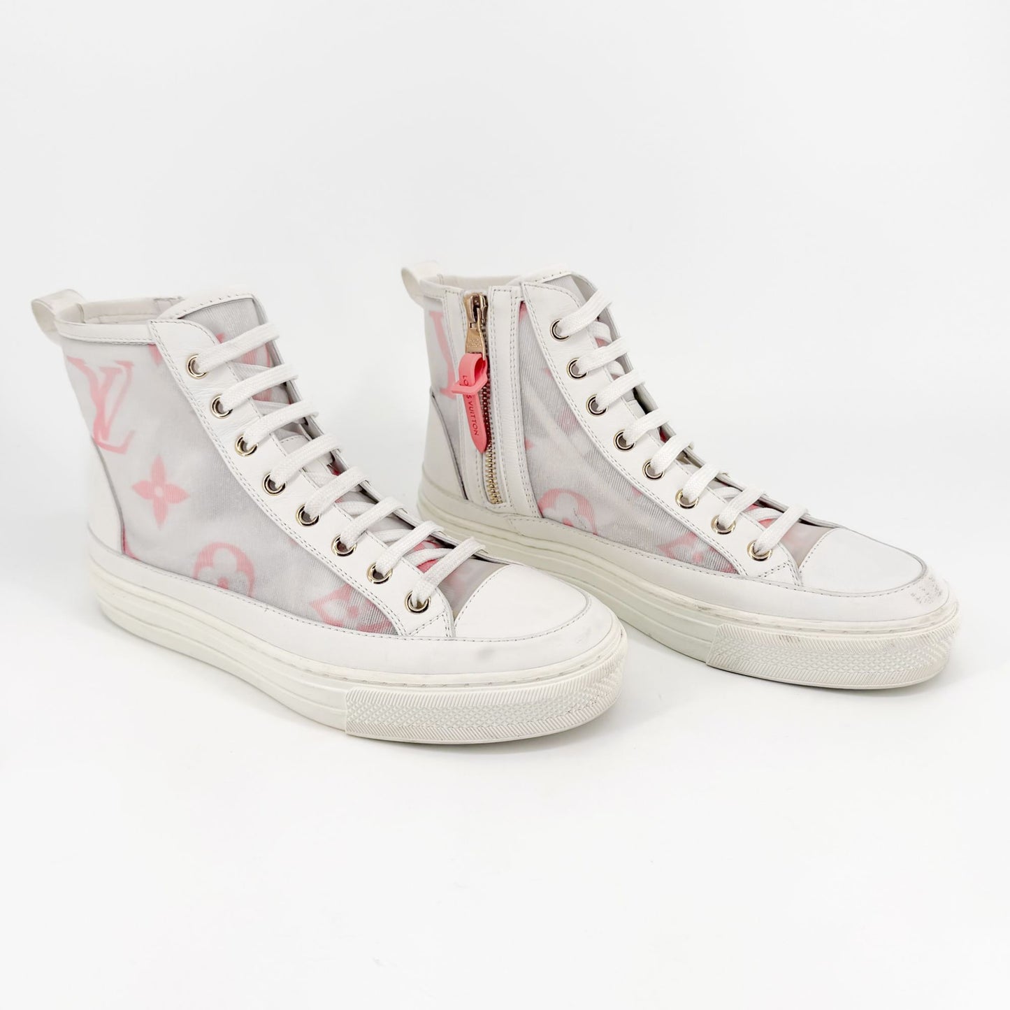 Louis Vuitton Stellar High Top Sneaker Boots White Pink Size 37