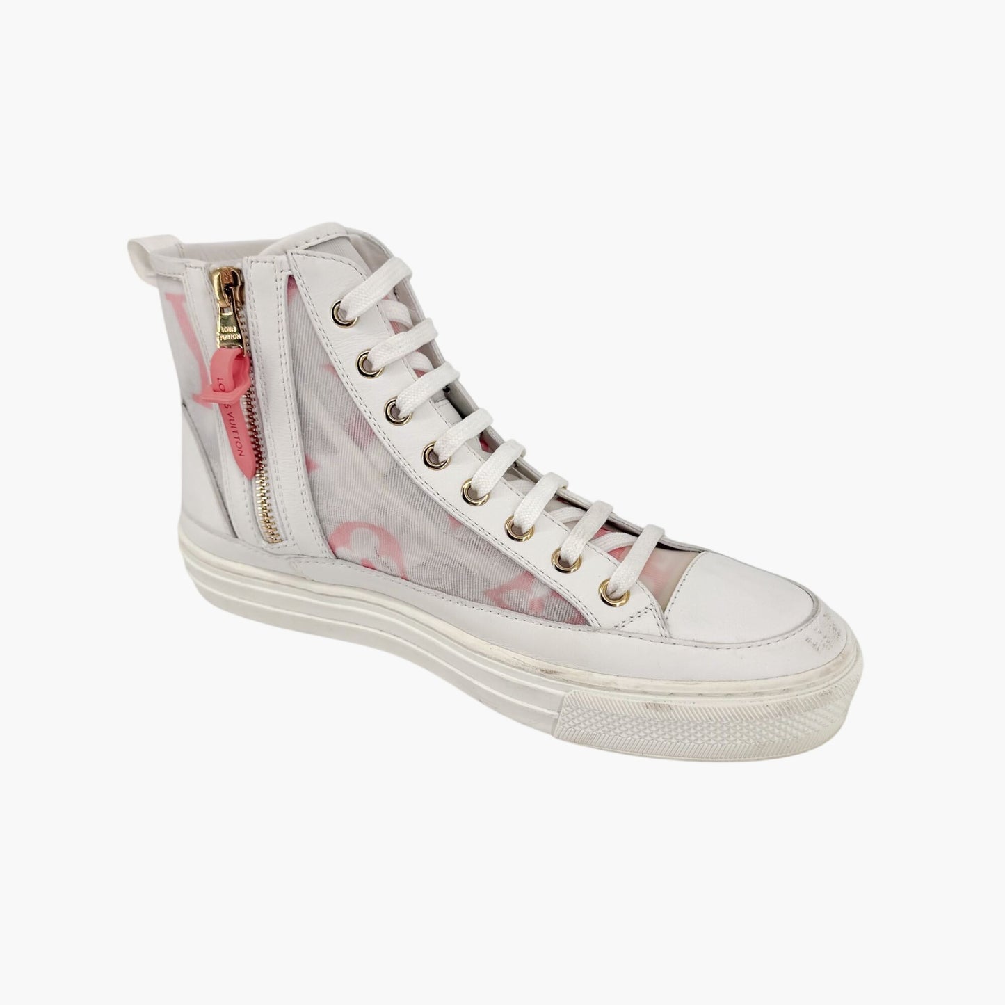 Louis Vuitton Stellar High Top Sneaker Boots White Pink Size 37