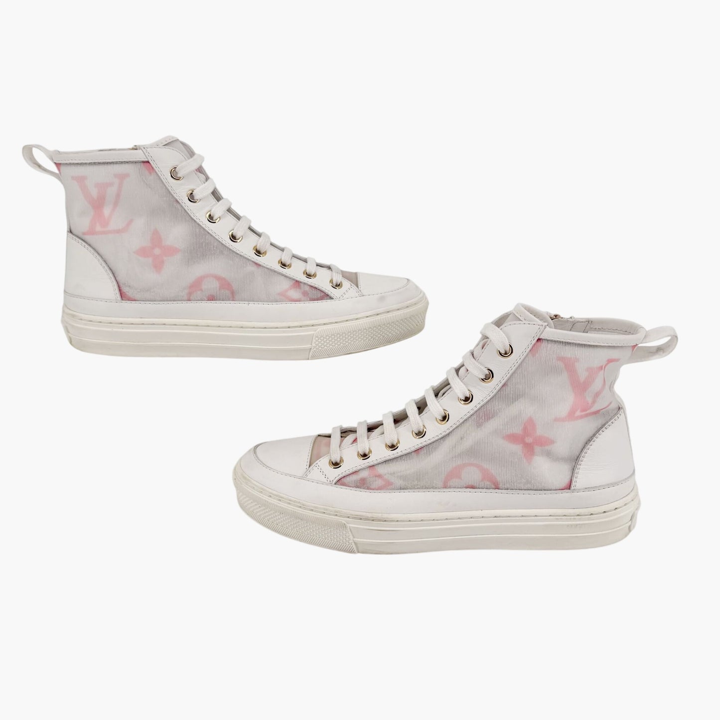 Louis Vuitton Stellar High Top Sneaker Boots White Pink Size 37