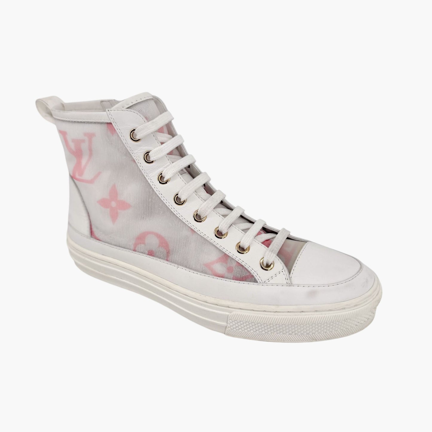 Louis Vuitton Stellar High Top Sneaker Boots White Pink Size 37