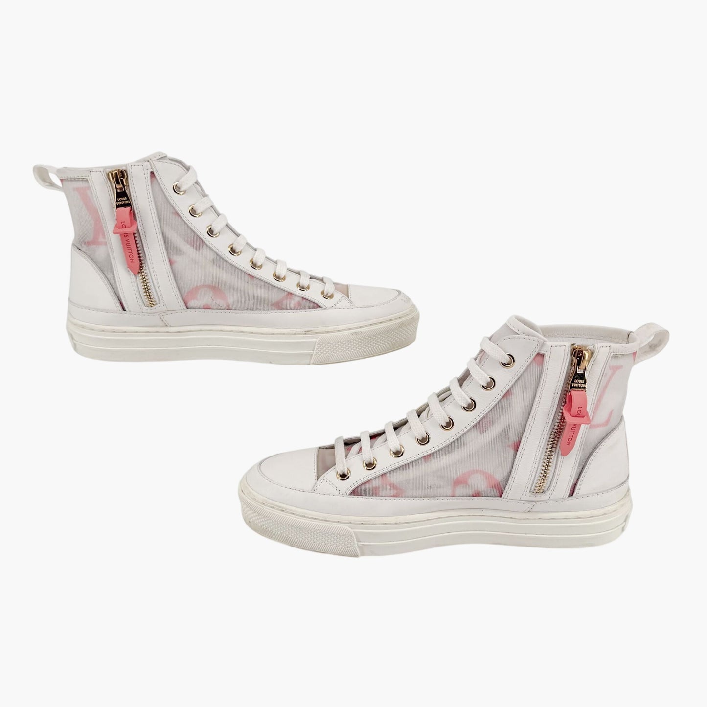 Louis Vuitton Stellar High Top Sneaker Boots White Pink Size 37