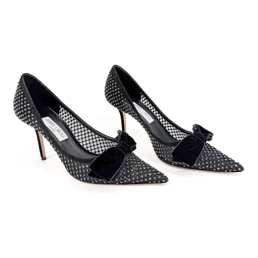 Jimmy Choo Love 85 Crystal Mesh Pumps Black Size 41.5